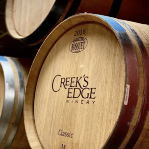 A wine barrel at Creek's Edge Winery.