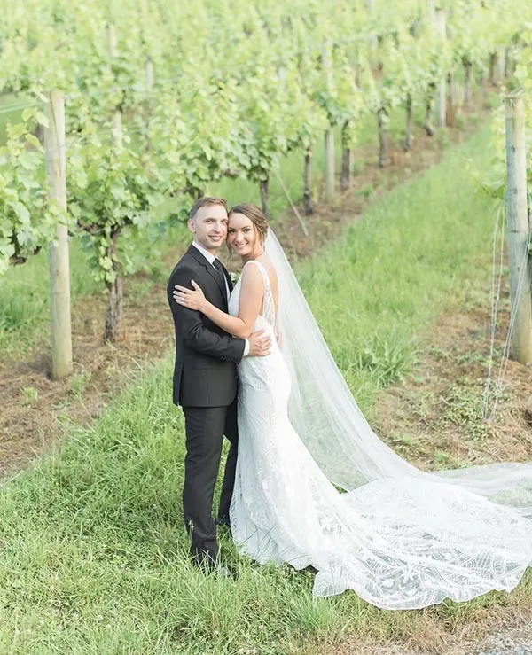 Wedding photos in the vineyard at Creek's Edge Winery.
