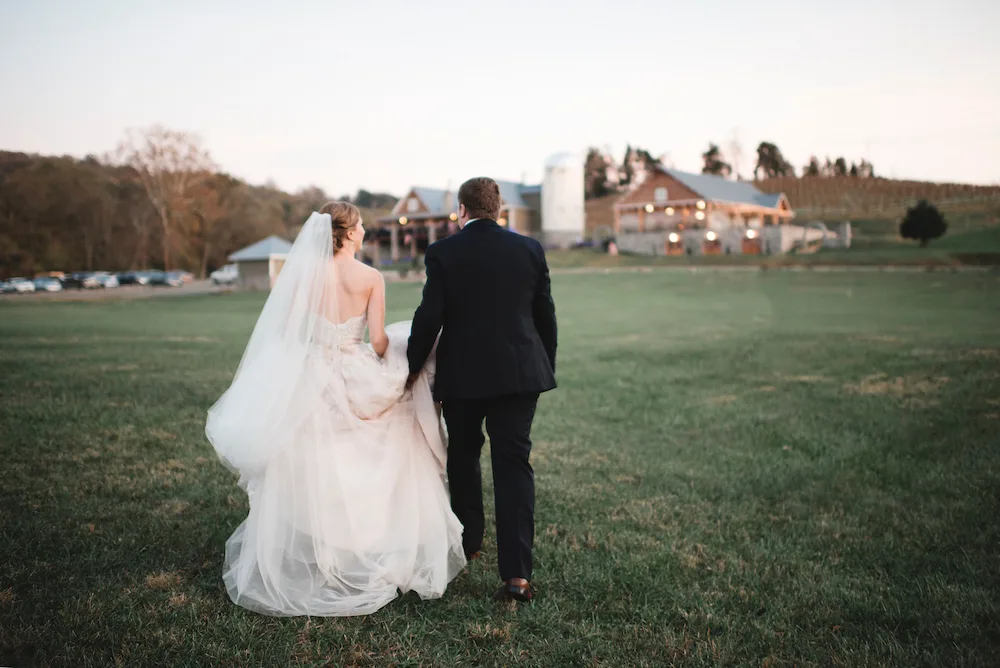 Wedding photos outside of Creek's Edge Winery.
