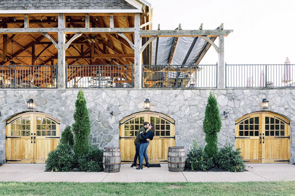 Engagement photos at Creek's Edge Winery.